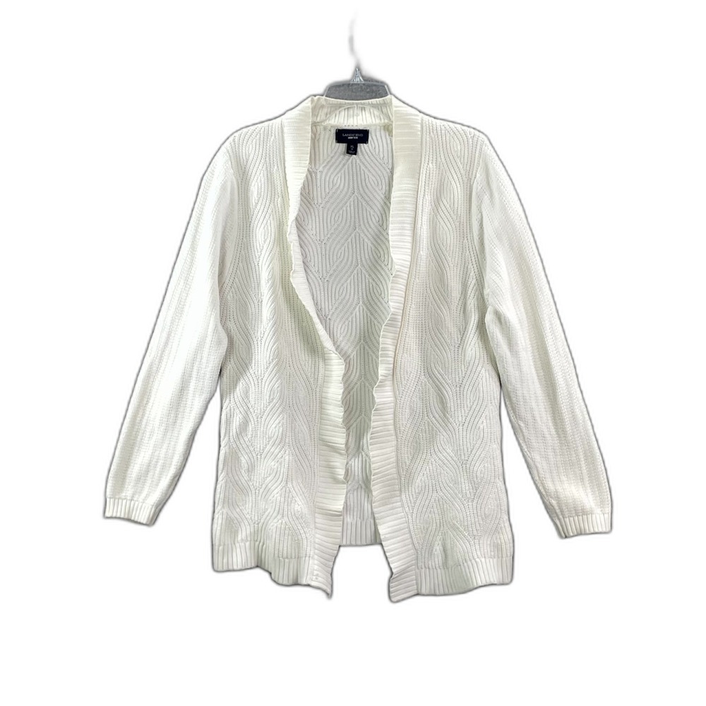 Lands' End Drifter Cardigan Sweater Women XL White Open Front Cable Knit Corpore